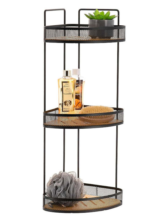 Eurocasa Corner Wall Mounted Bathroom Shelf Metallic with 3 Shelves 20x20x61cm Black