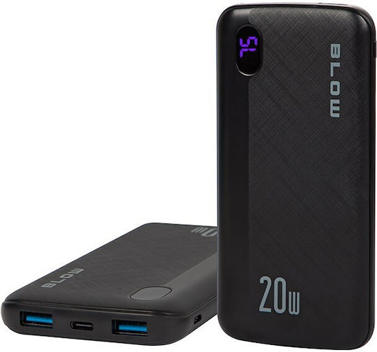 Blow PB10B Power Bank 10000mAh 20W mit 2 USB-A Ausgangsanschlüsse und USB-C Ausgangsanschluss Quick Charge Schwarze