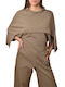 Blouse Women's Crop Top Cotton Khaki
