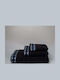 White Fabric Bath Towel Set 3pcs Knit Black Weight 500gr/m²
