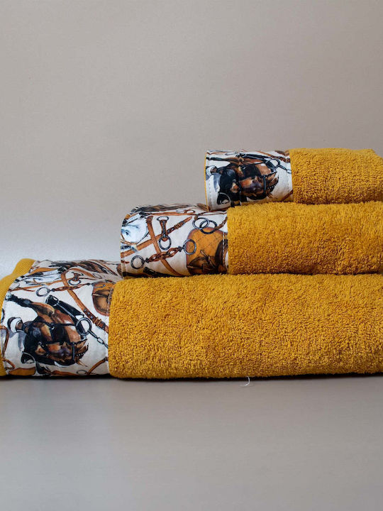 White Fabric Hand Towel Horsie Yellow Weight 60...