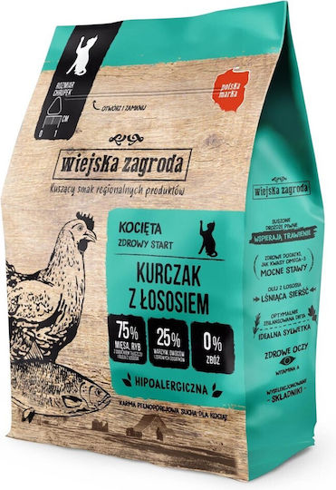 Wiejska Zagroda Trockenfutter ohne Getreide & Gluten für erwachsene Katzen mit Huhn / Lachs 0.4kg