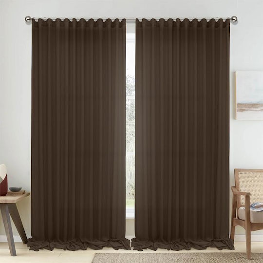 Lino Home Κουρτίνα με Τρέσα Καφέ 150x295εκ.