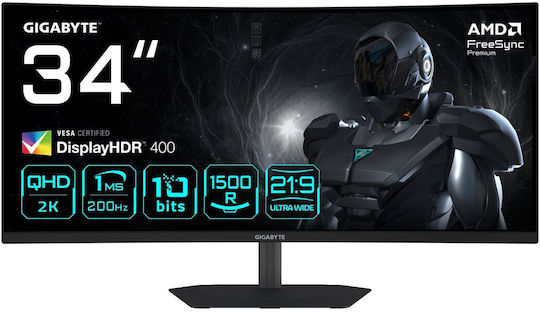 Gigabyte G34WQC2 Ultrawide VA HDR Curved Gaming Monitor 34" QHD 3440x1440 200Hz with 1ms GTG Response Time Gray