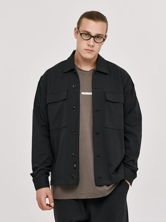 Μακρυμάνικο Overshirt σε Φαρδιά Γραμμή Μαύρο