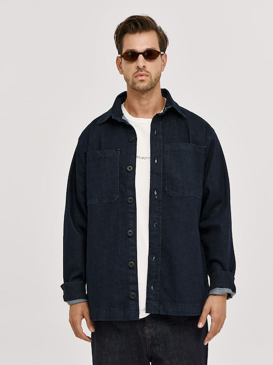 Overshirt Din Denim Cu Mânecă Lungă În Linie Lată Albastru