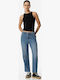 High Waist Women's Jean Trousers in Straight Line Denim Blue
