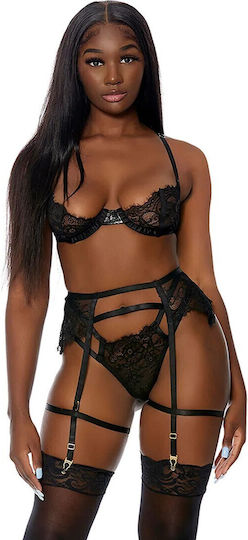 Μαύρο Σετ Εσωρούχων Δαντέλα Forplay Blooming Season Lingerie Set Black 3pcs