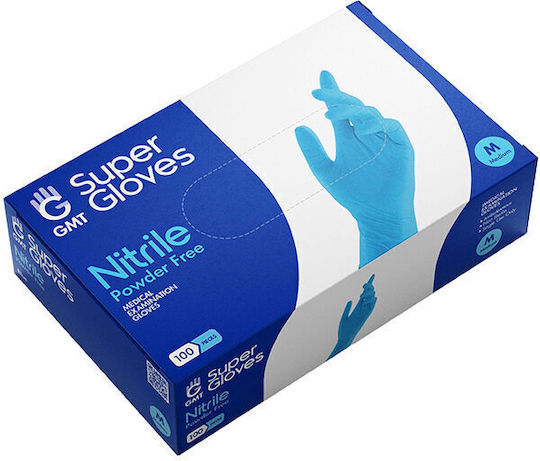 GMT Super Gloves Γάντια Νιτριλίου Χωρίς Πούδρα σε Μπλε Χρώμα 100τμχ