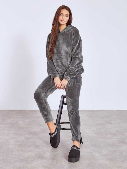 Celestino Σετ Φόρμας Fleece Loose Fit Γκρι Σκούρο
