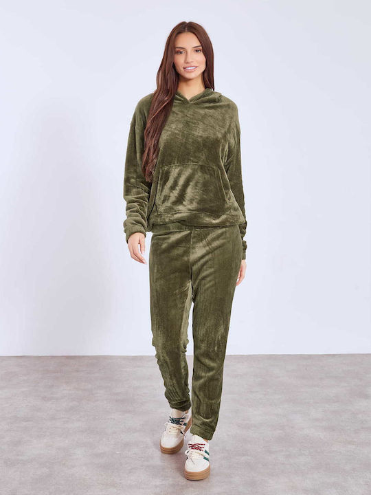 Celestino Σετ Φόρμας Fleece Loose Fit Χακί