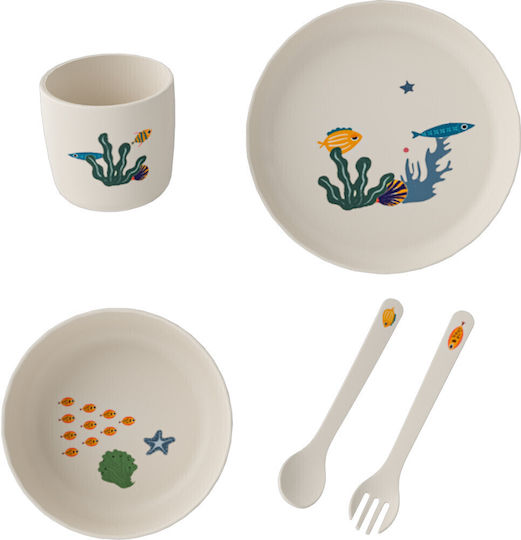Queen Mother Σετ Φαγητού Sea Life από Πλαστικό Μπεζ Beige Sea Life 5τμχ