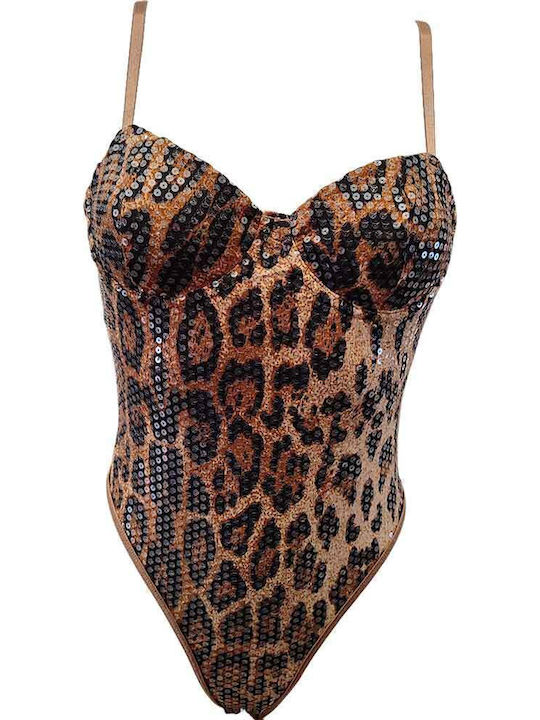 Κορμάκι String Modern Ocean Leopar Print Καφέ Αποχρώσεις