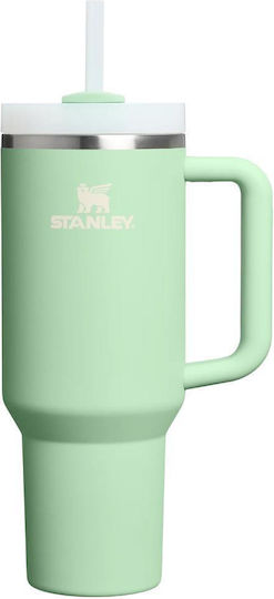 Stanley Quencher H2.0 FlowState Becher mit Griff Θερμός Rostfreier Stahl BPA-frei 1,18 l Pistazie mit Stroh und Handgriff