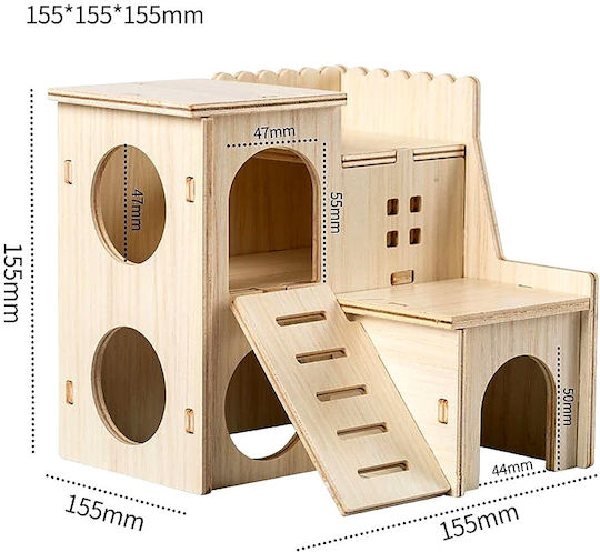 Дървена Двуетажна Вила с Балкон Hamster – М15,5xШ15,5xВ15,5см
