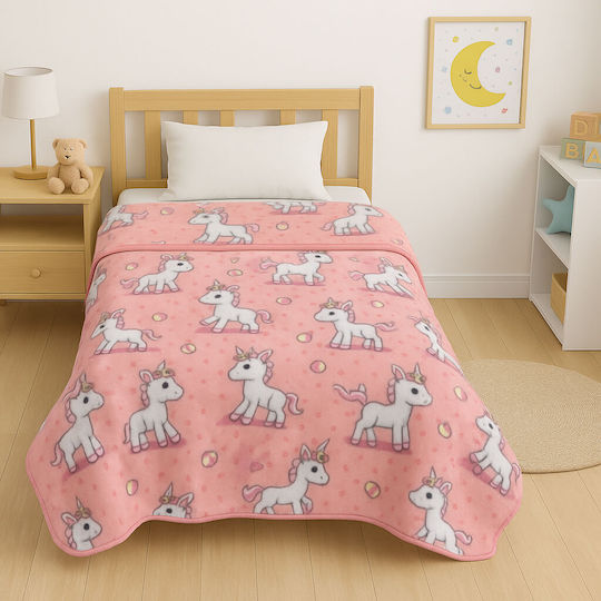 Astron Italy Κουβέρτα Βελουτέ Baby Unicorn Ροζ 160x220εκ.