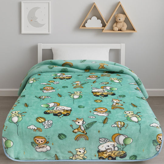 Astron Italy Velvet Kids Blanket Happy Zoo Turquoise 160x220cm