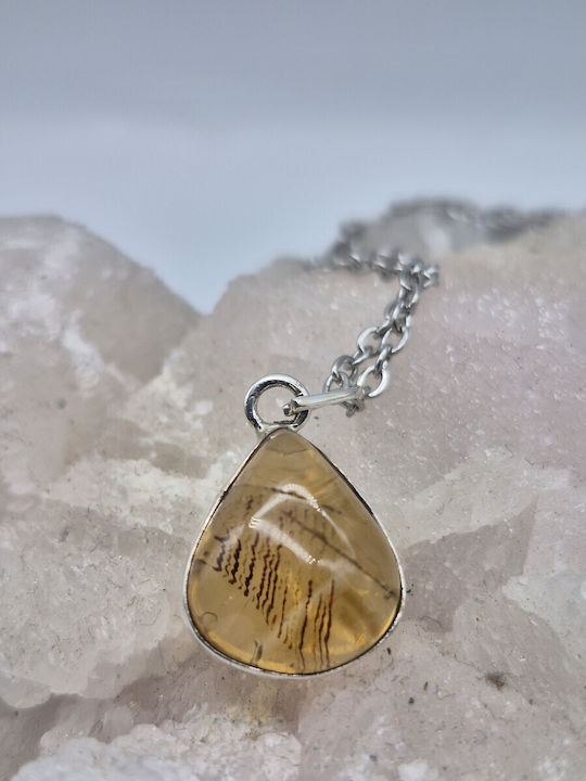 Ασημένιο Κολιέ Φυσικό Κιτρίνης 26.5 Ct & Ατσάλινη Αλυσίδα – Χειροποίητο Statement Κόσμημα