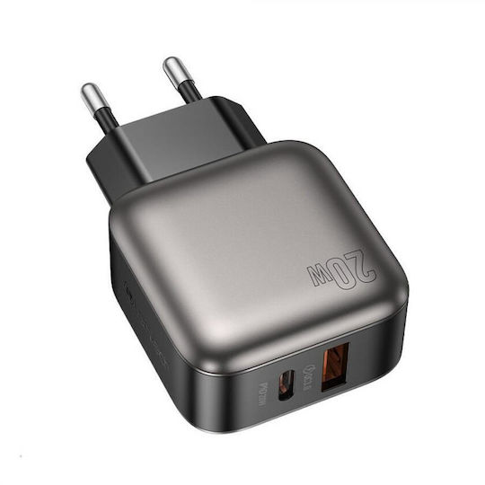 Lamtech Charger Without Cable with USB-A Port and USB-C Port 20W Power Delivery / Quick Charge 3.0 Gray (LAM980459)