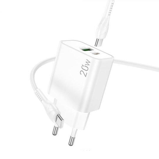 Lamtech Charger with USB-A Port and USB-C Port and Cable USB-C - USB-C 60W Power Delivery / Quick Charge 3.0 Whites (LAM980718)