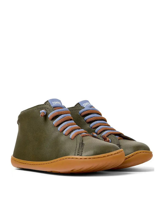Camper Leather Kids Boots with Laces Green