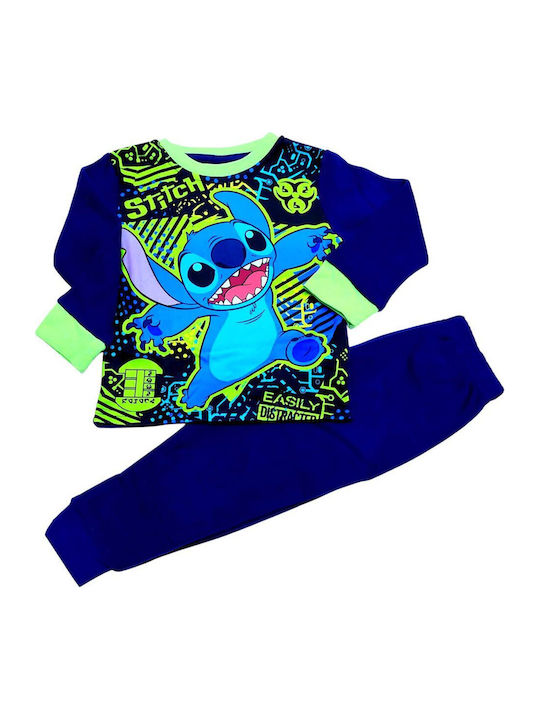 Disney Kinder Schlafanzug Winterlich Fleece Blau Stitch