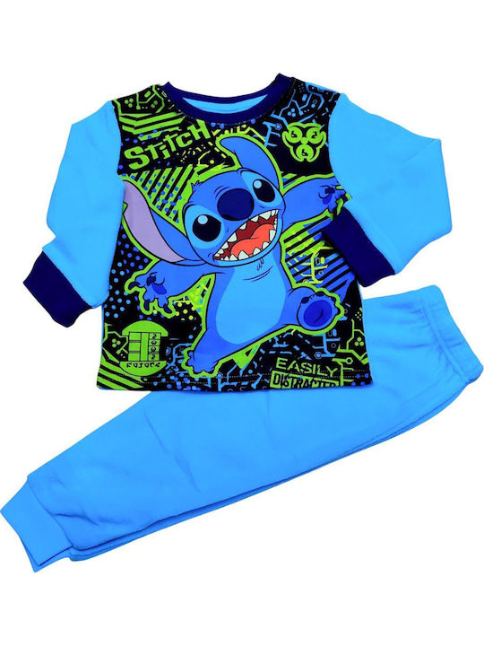 Disney Kinder Schlafanzug Winterlich Fleece Hellblau Stitch