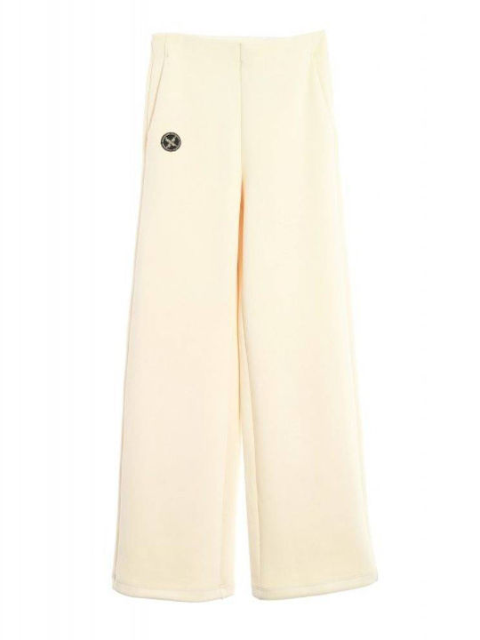 Mod Wave Movement Women's Fabric Palazzo Pants Ecru