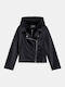 Kinder Lederjacke mit Kapuze Schwarz