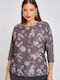 Damen Bluse Satin mit 3/4 Ärmel Blumen Gray