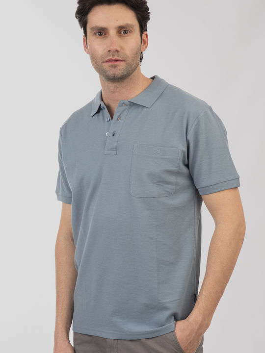 Double Polo Herrenbluse Kurzarm Regent Blau