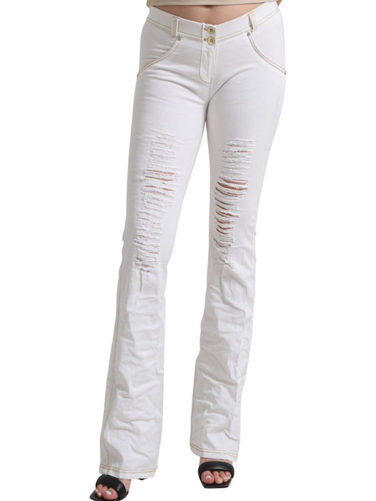 Freddy Damenjeans Push Up mit Rissen Weiß