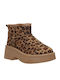 Suede Women's Ankle Boots with Medium Heel & Fur Brown