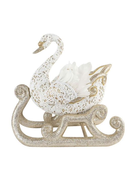 Lianos Christmas Decorative Figure Swan Sleigh 54x33x54cm White-Gold