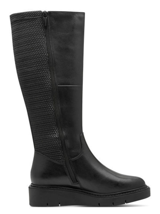 Leather Medium Heel Women's Boots Black