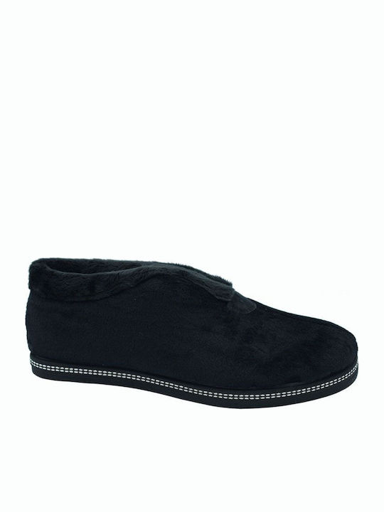 Heel Enclosed Men's Slippers with Fur Black