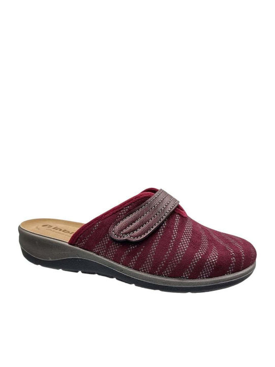 Leather Winter Women's Slippers Burgundy