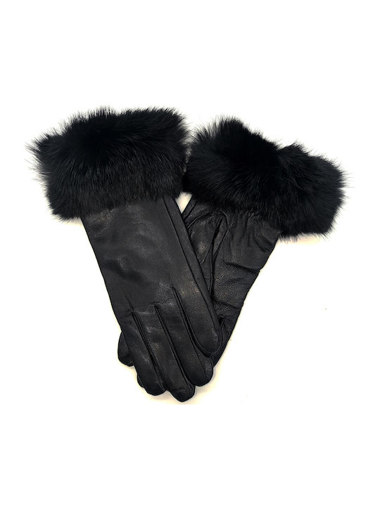 Women's Leather Gloves with Fur Black