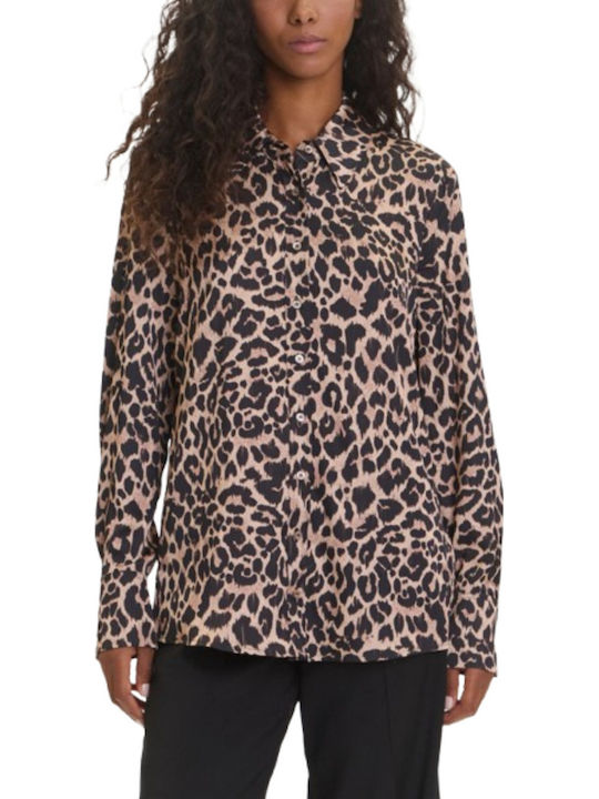 Μακρυμάνικο Γυναικείο Σατέν Πουκάμισο Animal Print
