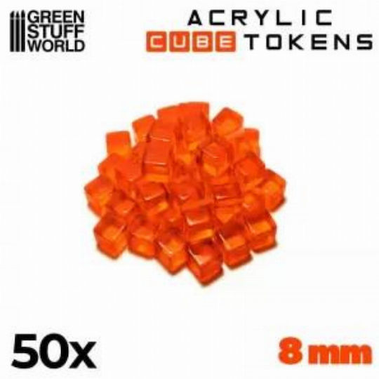 Green Stuff World 8mm Acrylic Cube Tokens Orange 50 Τεμάχια