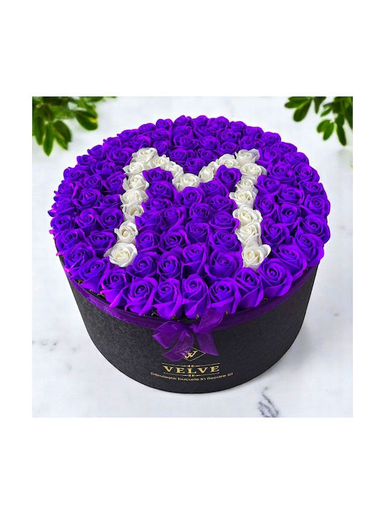 Aranjament Floral Personalizat Litera Cutie Rotundă Neagră 101 Trandafiri Săpun