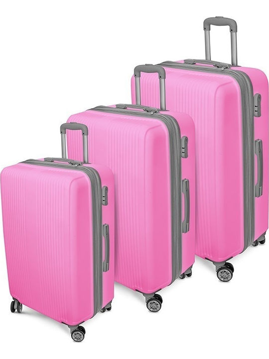 Hard Pink Travel Suitcases with 4 Wheels Set of 3 Pieces