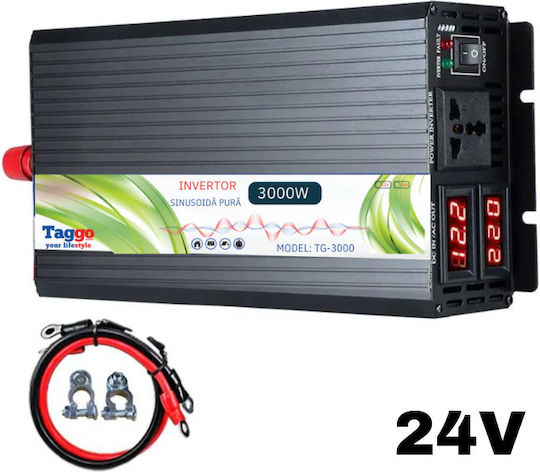 Taggo Car Inverter Pure Sinewave 3000W to Converter 24V DC in 220V AC