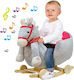 Bakaji Wooden Rocking Toy Horse for 10+ months with Sounds, Music & Wheels with Max Load Capacity 30kg Gray