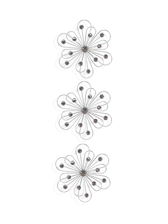 Metallic Silver Flower Set 3 25x1x25cm Monochrome Gtr