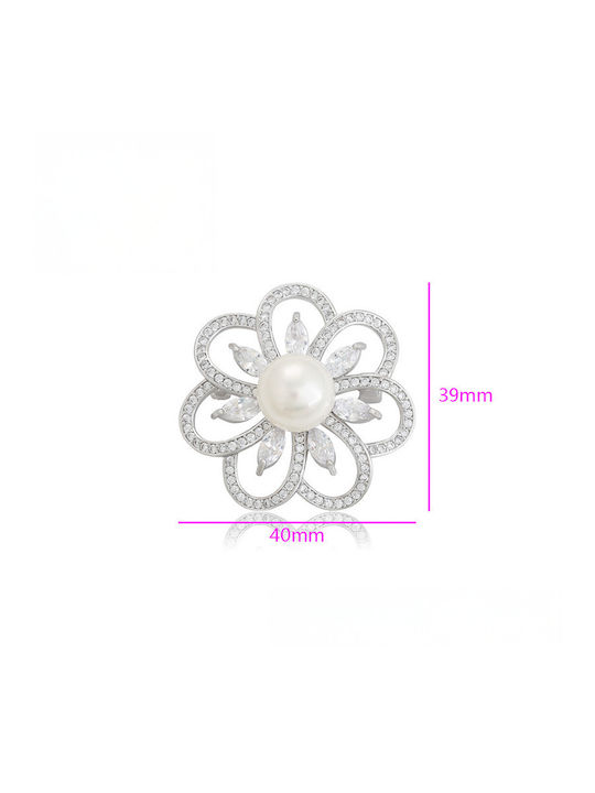 Chrysothemiss Women's Pin Pearl Radiance Flower Pearl & Zircon Platinum Coating