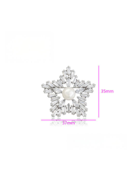 Chrysothemiss Women’s Crystal Star Pin Pearl & Zircon Platinum Coating