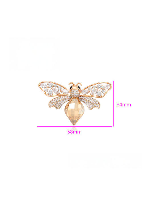 Chrysothemiss Γυναικεία Καρφίτσα Royal Bee Κρύσταλλο Champagne & Ζιργκόν
