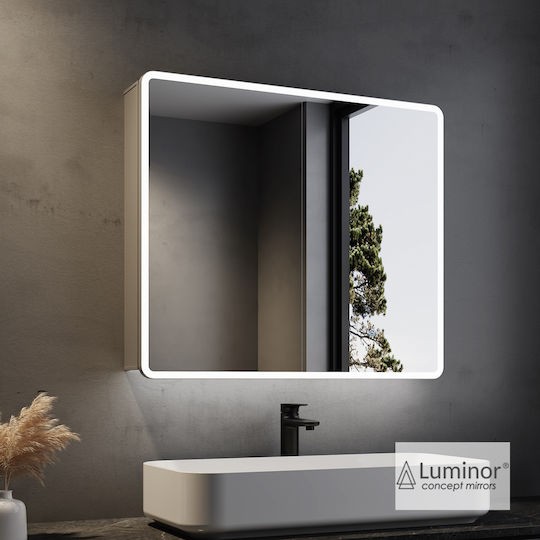 Luminor Ορθογώνιος Καθρέπτης Μπάνιου Led από Μέταλλο με Ντουλάπι 80x70cm Ασημί
