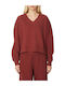 Bluza Damă Crop Pulover Din Bumbac Cu Decolteu În V Burgundy